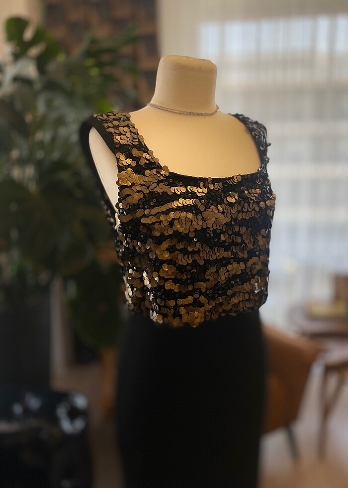 Siyah payetli dar elbise - Görsel 3