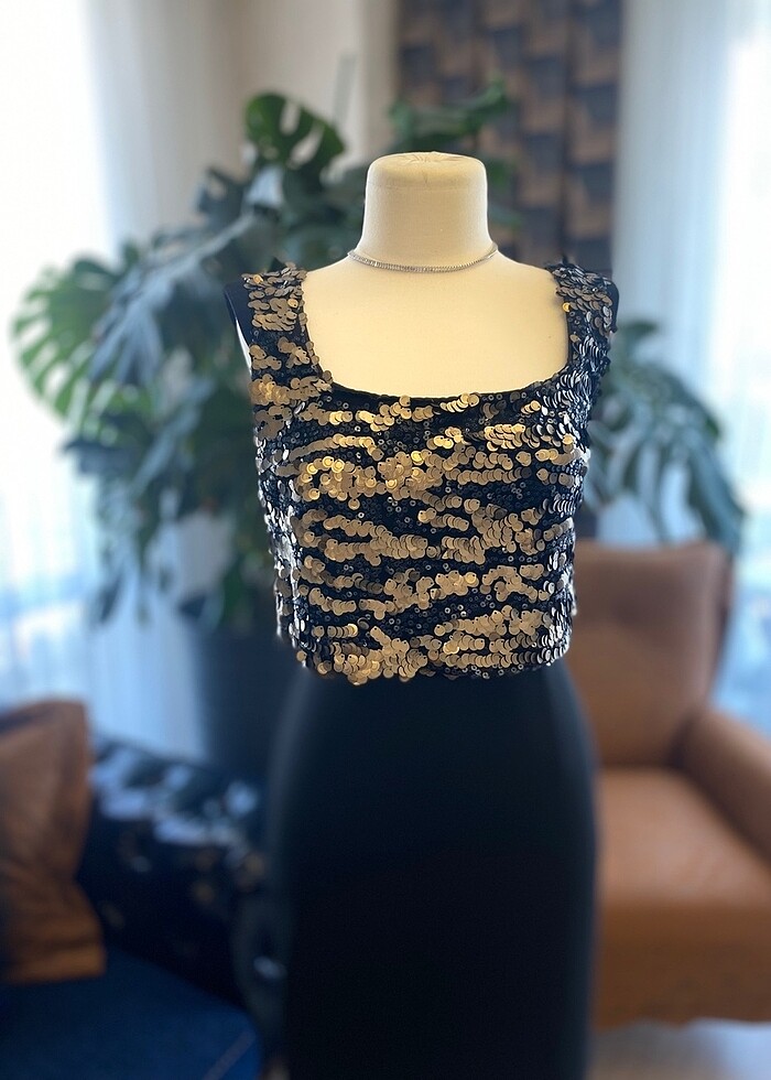 Siyah payetli dar elbise - Görsel 4