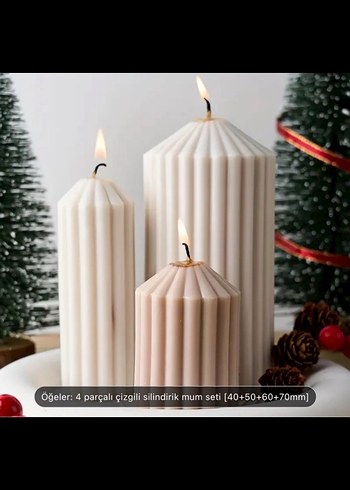 Zara Home 4 Parçalı Çizgili Silindirik Mum Seti