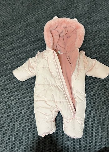 Kız Bebek Pembe Kürklü Kapüşonlu Tulumu - Görsel 3