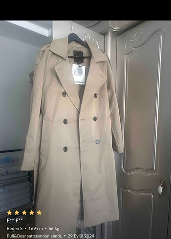 Pull and Bear Bej Midi Trençkot, Kemerli, Bol Kesim