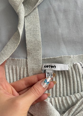 Koton Gri Halter Yaka Örgü Triko crop - Görsel 4