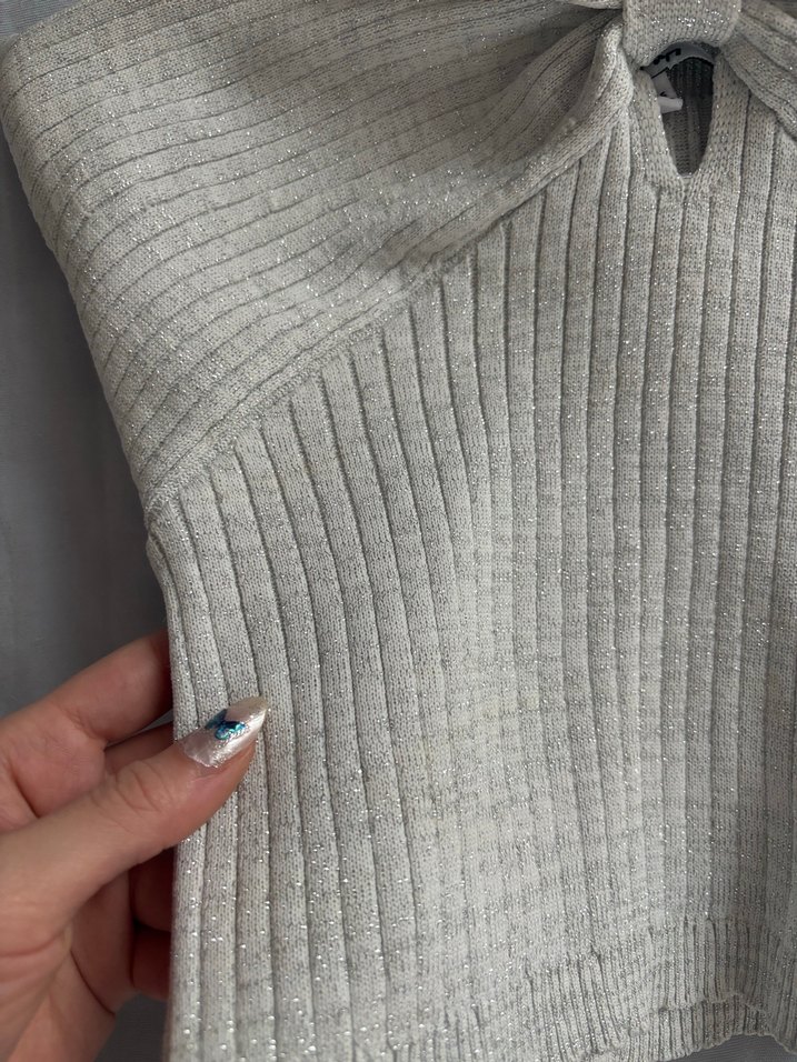 Koton Gri Halter Yaka Örgü Triko crop - Görsel 3