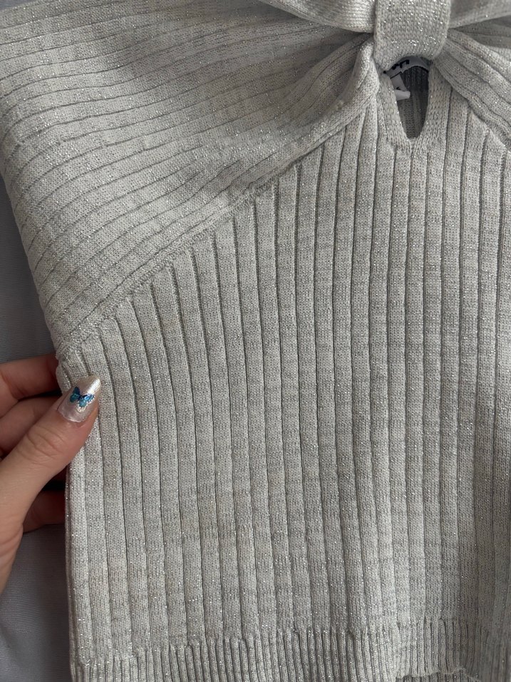 Koton Gri Halter Yaka Örgü Triko crop - Görsel 2