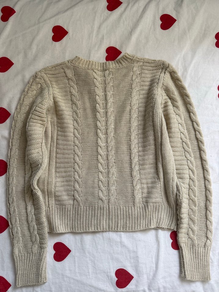 Bej Örgü Kadın Kazak, Bisiklet Yaka, Uzun Kollu - Görsel 2