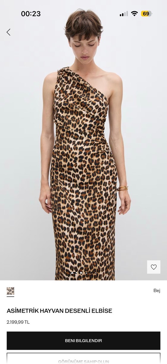 Kahverengi Leopar Desenli Uzun Straplez Elbise - Görsel 5