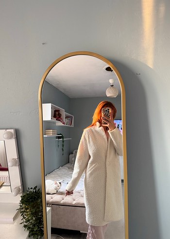 Beyaz Midi Uzun Kollu Kadın Kaban - Görsel 2