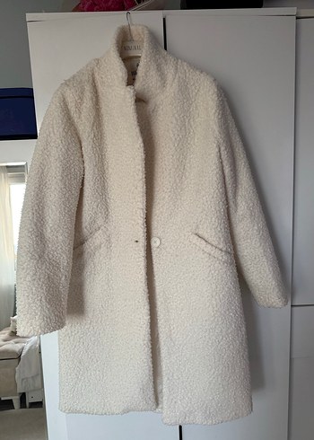 Beyaz Midi Uzun Kollu Kadın Kaban - Görsel 3