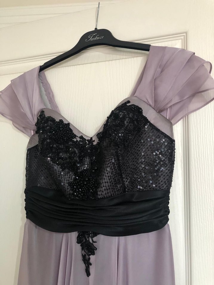 Uzun Mor Straplez Gotik Abiye Elbise - Görsel 4