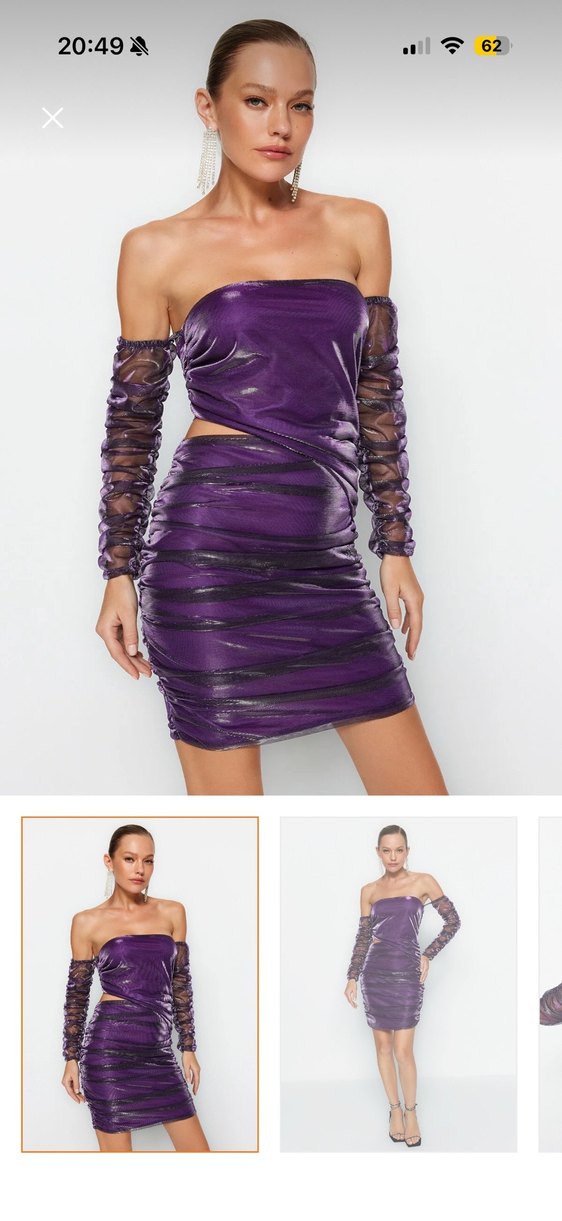 Mor Straplez Mini Elbise - Görsel 2