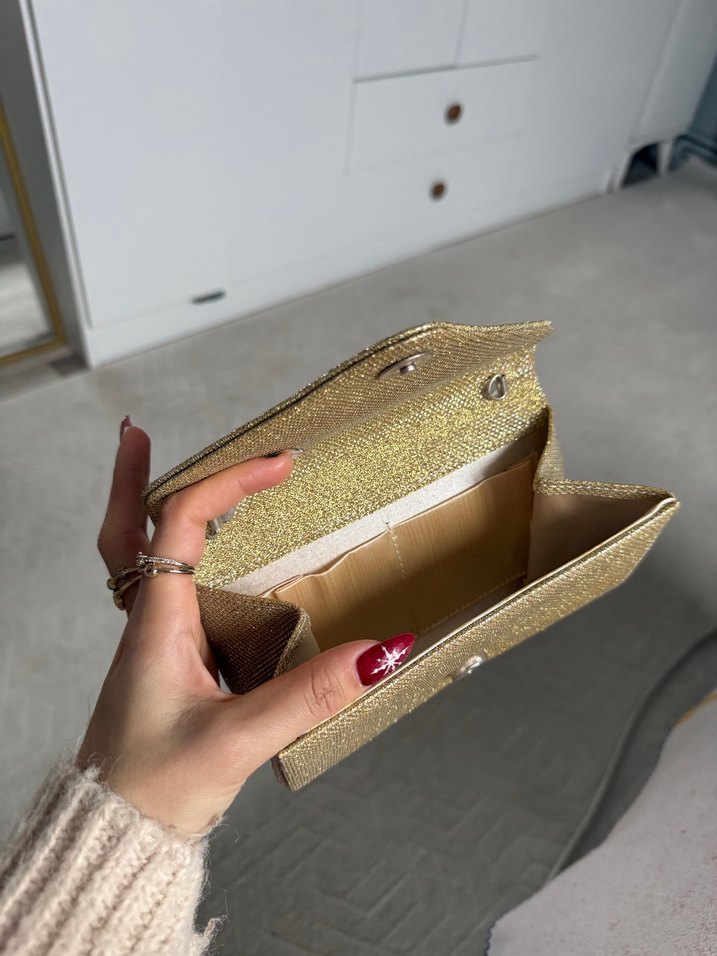Altın Renkli Parlak Kadın Abiye Çanta - Görsel 2