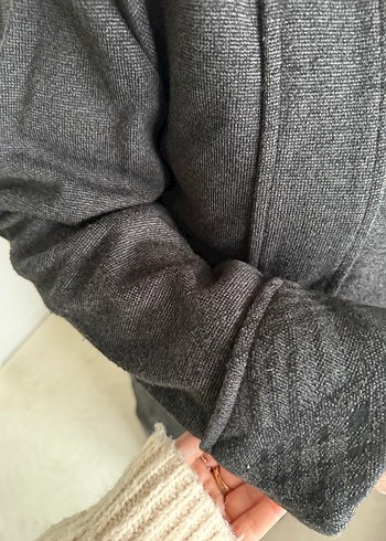 Gri Uzun Düğmeli Kadın Kaban XXXL - Görsel 5