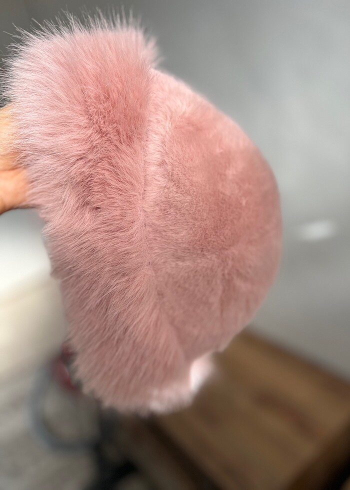 Pembe Peluş şapka - Görsel 4