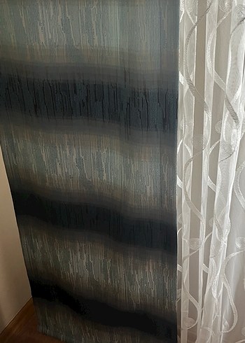 2li Çizgili Mavi Gri Fon Perde - Görsel 2