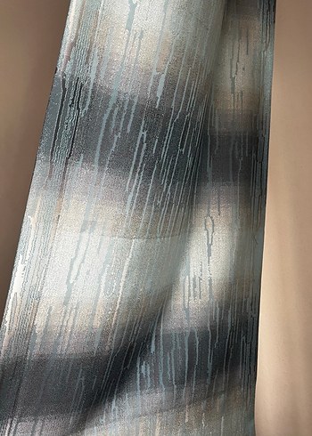 2li Çizgili Mavi Gri Fon Perde - Görsel 4