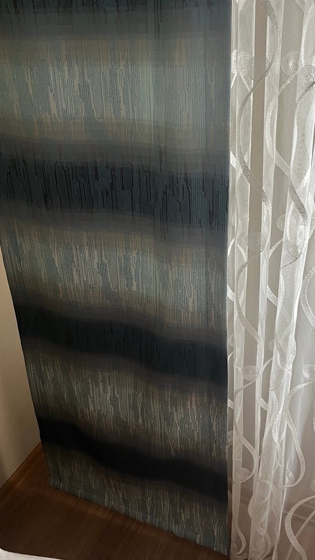 2li Çizgili Mavi Gri Fon Perde - Görsel 2