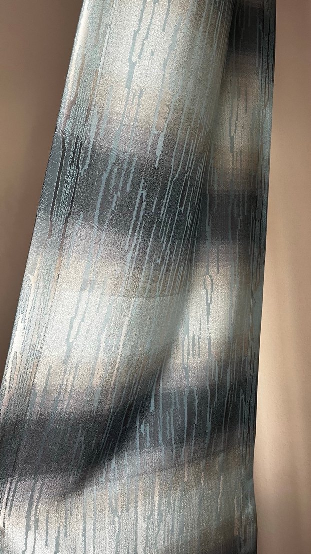 2li Çizgili Mavi Gri Fon Perde - Görsel 4