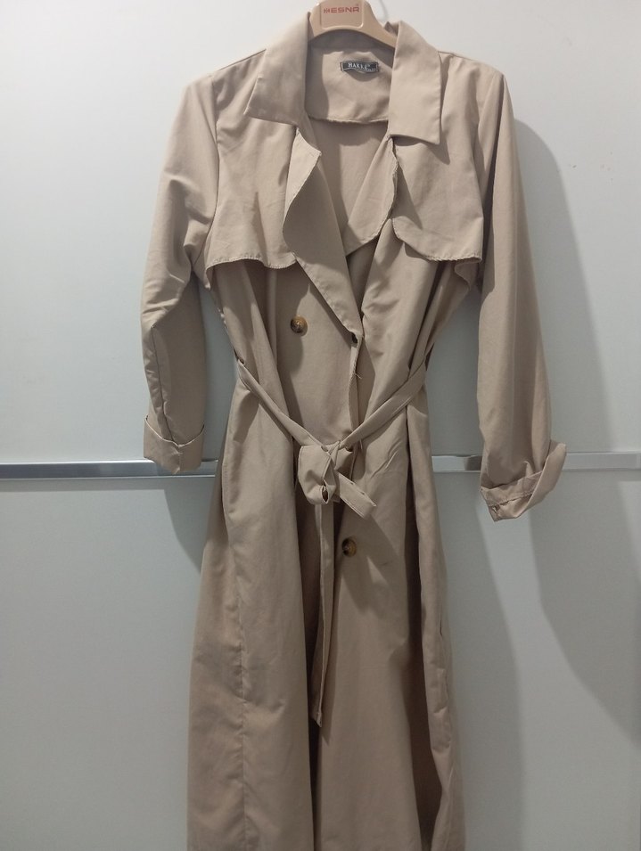 Bej Kemerli Uzun Kadın Trençkot - Görsel 3