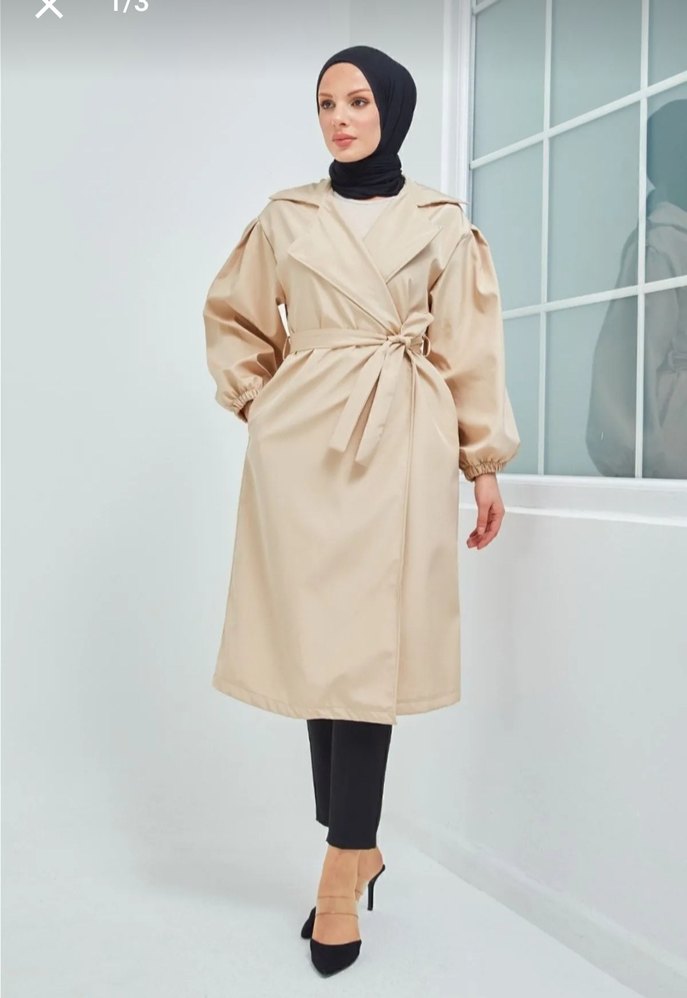 Bej Kadın Uzun Kuşaklı Trençkot - Görsel 2