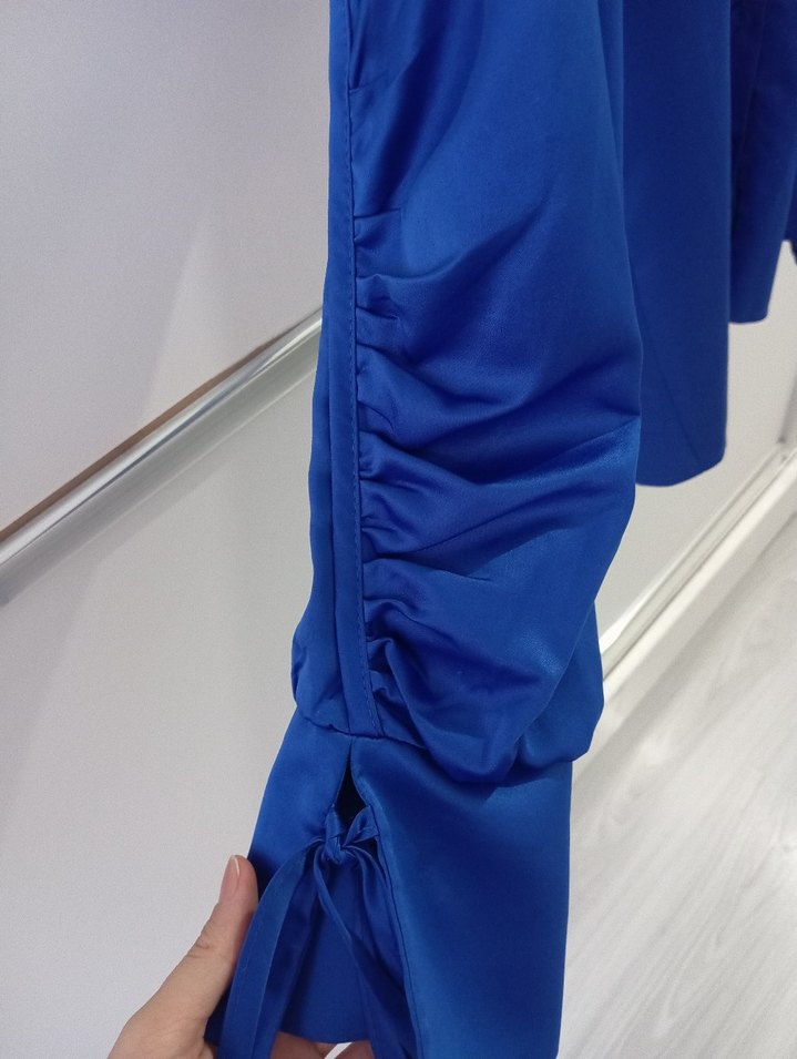 Mavi Saten Gömlek - Görsel 3