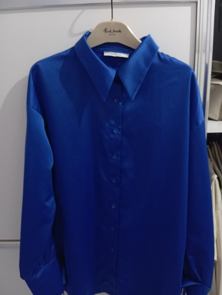 Mavi Saten Gömlek - Görsel 2