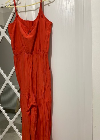 Kırmızı Drapeli Uzun Kadın tulum elbise - Görsel 2