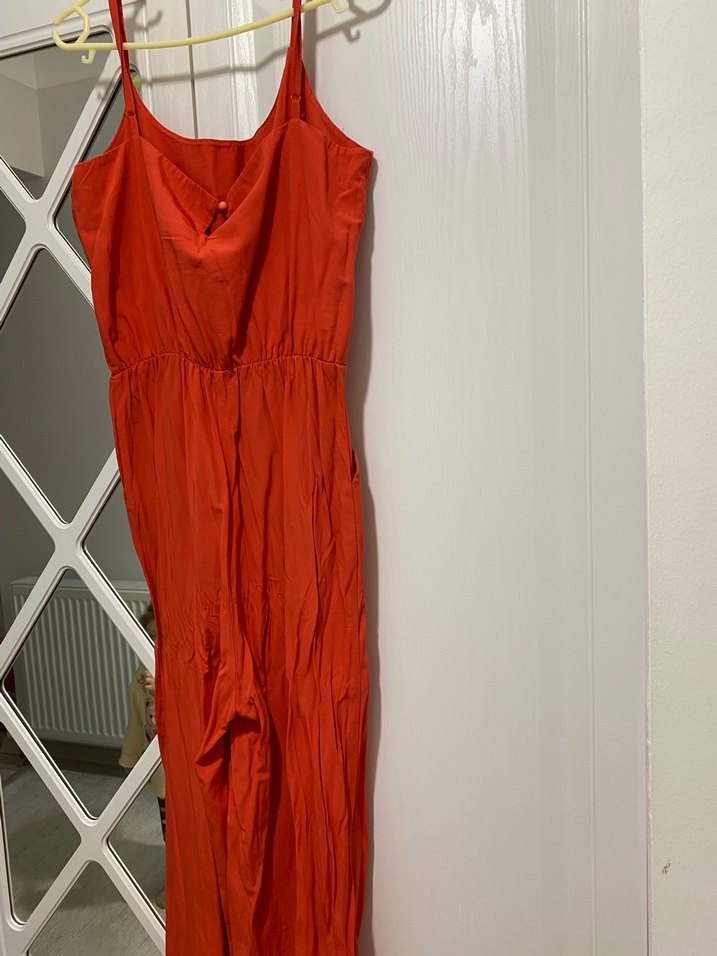 Kırmızı Drapeli Uzun Kadın tulum elbise - Görsel 2