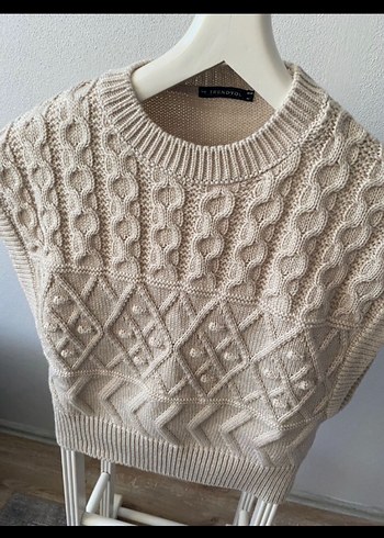 Bej Örgü Bohem Kadın Süveter - Görsel 3