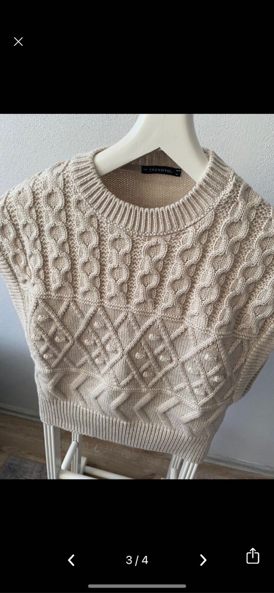 Bej Örgü Bohem Kadın Süveter - Görsel 3
