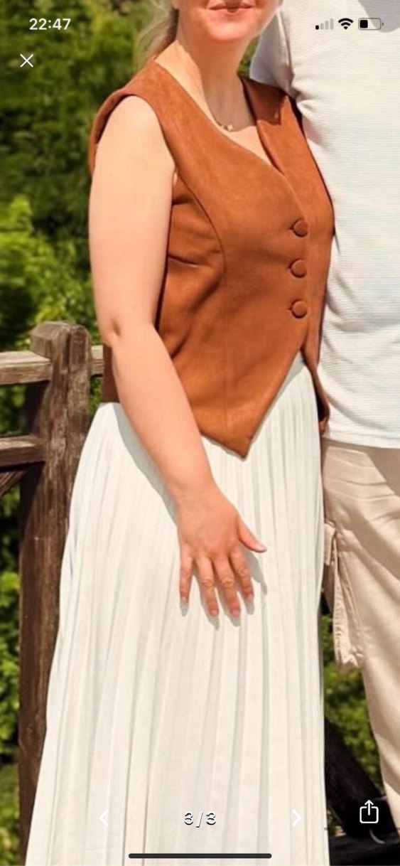 Beyaz Piliseli Midi Etek - Görsel 3