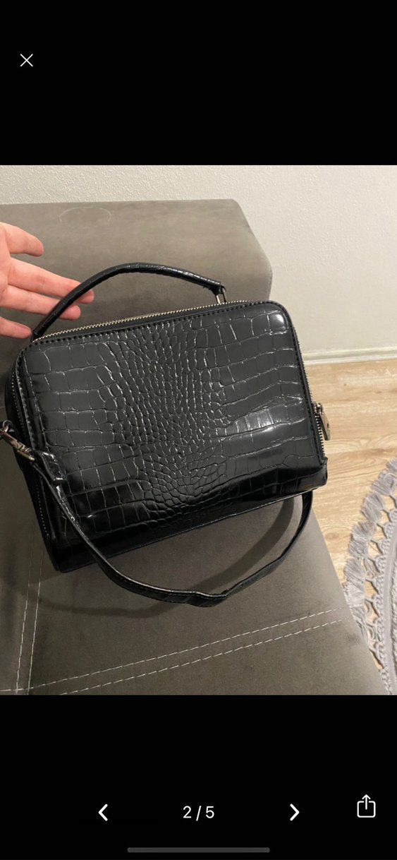 DERIMOD Siyah Yılan Desenli Fermuarlı Kadın Çanta - Görsel 4