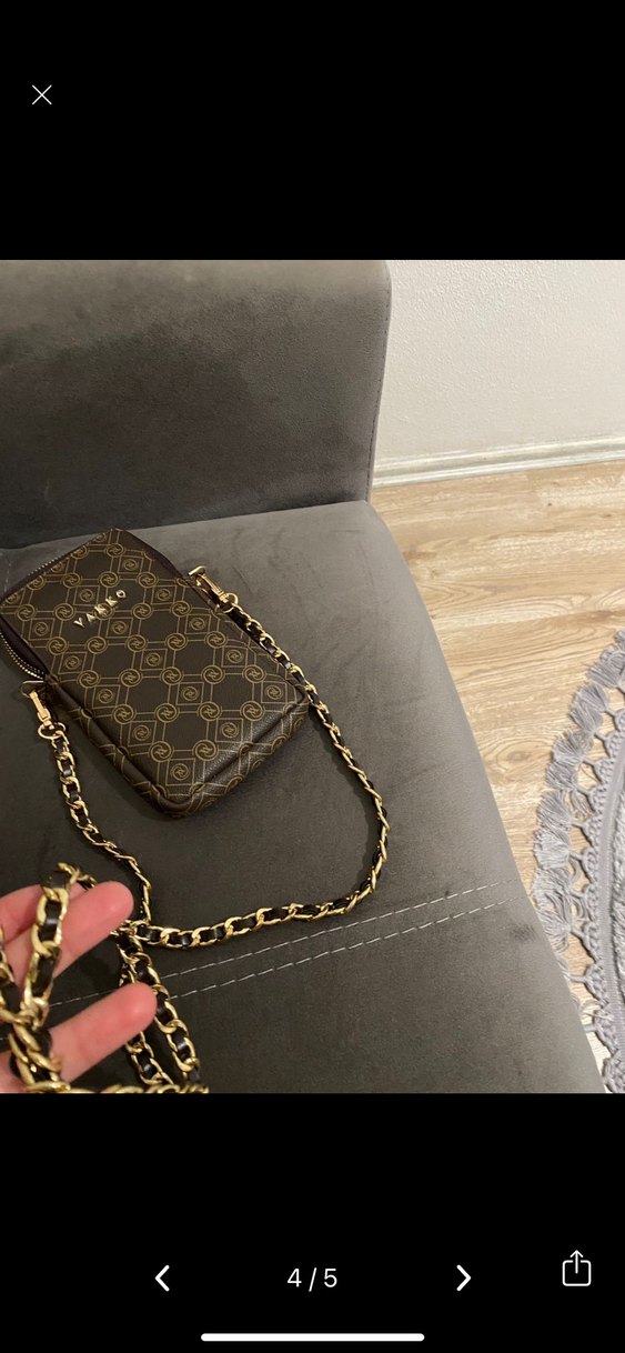 Zincir Detaylı Kahverengi Deri Kadın Çapraz Çanta - Görsel 2