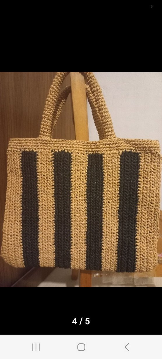 Oysho marka modelli siyah hasır renkli Çizgili Örgü Kadın Çanta - Görsel 2