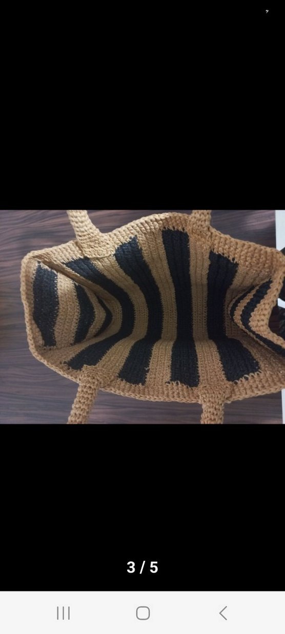 Oysho marka modelli siyah hasır renkli Çizgili Örgü Kadın Çanta - Görsel 4