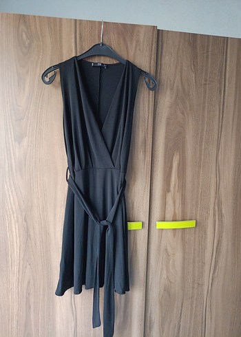 Siyah Midi Kadın Kemerli Strappy Elbise