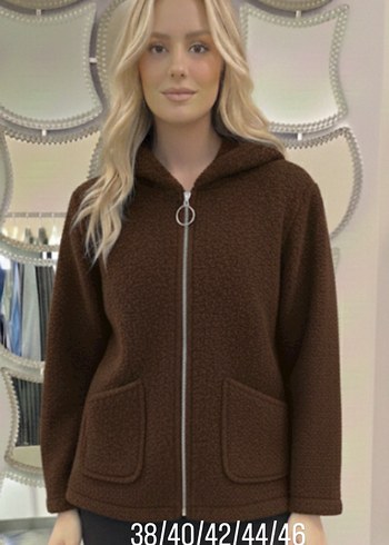 Mor Kapüşonlu Fermuarlı Kadın Ceket - Görsel 3