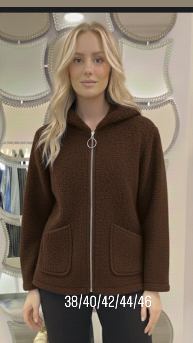 Mor Kapüşonlu Fermuarlı Kadın Ceket - Görsel 3