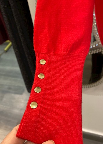 Kadın Kırmızı Örgü Bisiklet Yaka Kazak S/M/L - Görsel 2