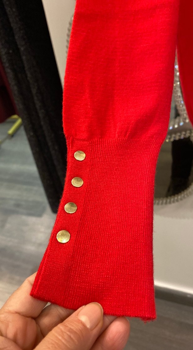 Kadın Kırmızı Örgü Bisiklet Yaka Kazak S/M/L - Görsel 2