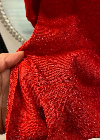 Kadın Kırmızı V Yaka Triko Kazak S/M/L - Görsel 3