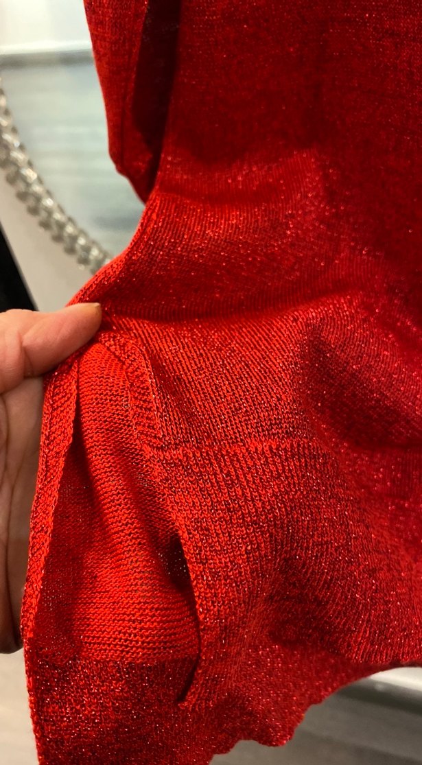 Kadın Kırmızı V Yaka Triko Kazak S/M/L - Görsel 3