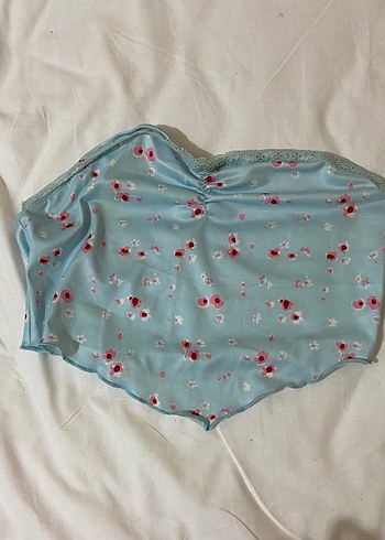 Sheinside Pastel Mavi Cicekli Dantel Detayli Top
