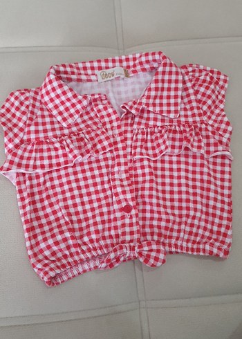 Kız Çocuk Kırmızı Kareli Fırfırlı Gömlek - Görsel 3