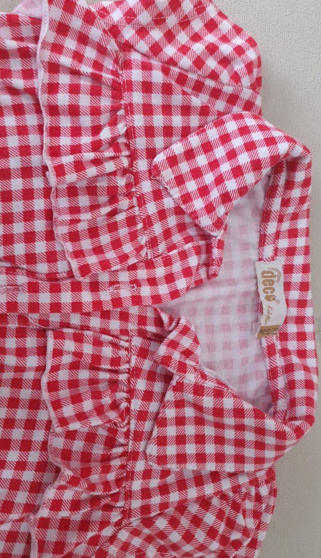 Kız Çocuk Kırmızı Kareli Fırfırlı Gömlek - Görsel 4