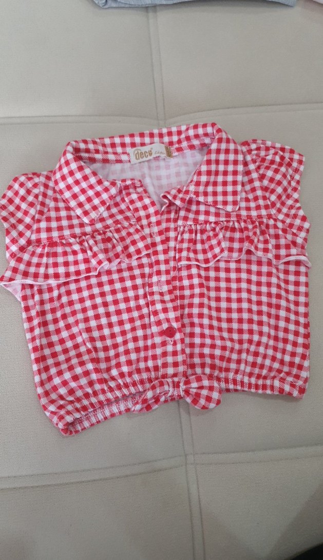 Kız Çocuk Kırmızı Kareli Fırfırlı Gömlek - Görsel 3