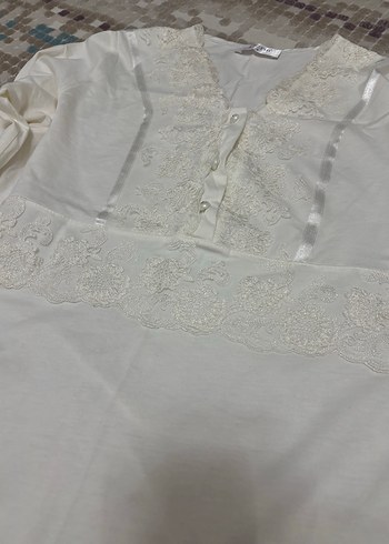 l Beden Beyaz Uzun Kollu Midi Kadın Pijama Takımı