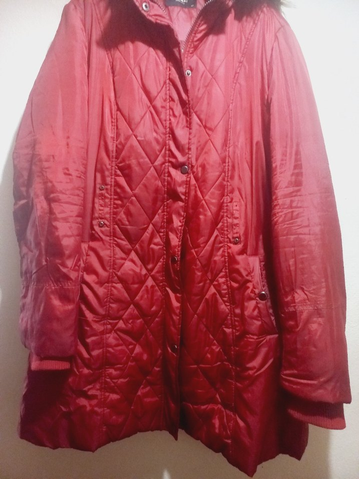 Bordo Uzun Düğmeli Kadın Kışlık Mont - Görsel 3