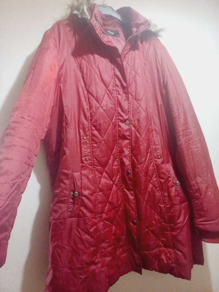 Bordo Uzun Düğmeli Kadın Kışlık Mont - Görsel 2