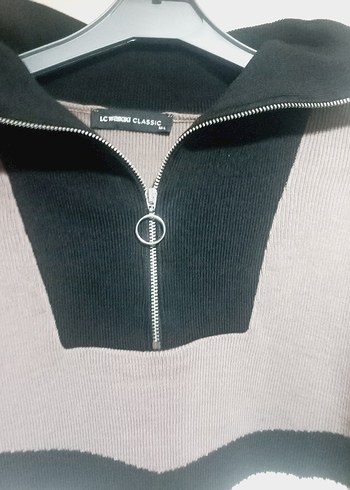 Fermuarlı Yüksek Yakalı Örgü Kadın Kazak - Görsel 2