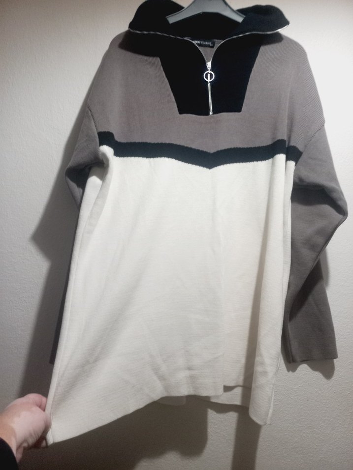 Fermuarlı Yüksek Yakalı Örgü Kadın Kazak - Görsel 3